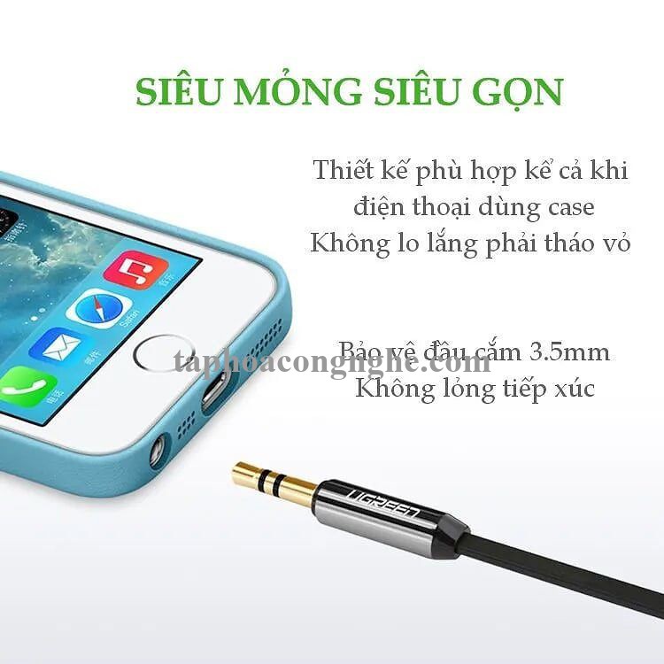 Ugreen 10761 5M màu trắng Dây Audio 3.5Mm Dẹt Mạ Vàng 1 Đầu Vuông 90 Tpe AV119 30010761